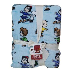 Peanuts Queen 90"x90" Plush Blanket Charlie Brown Snoopy Ice Skating Berkshire